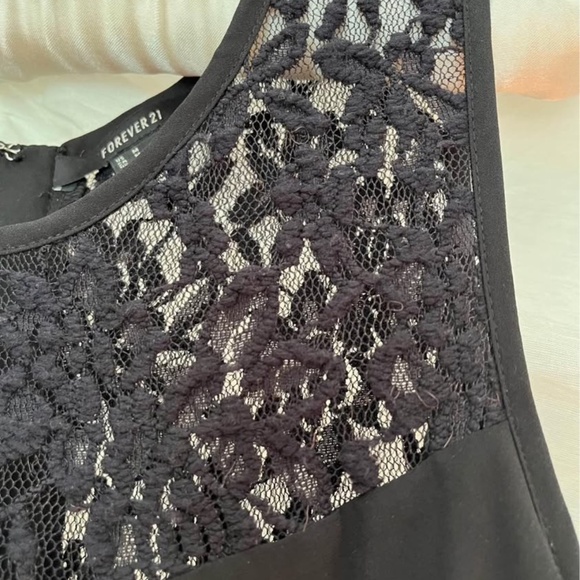 Black lace Fit And Flare Dress With Lace Midriff Cutouts, Size Medium - Picture 5 of 7